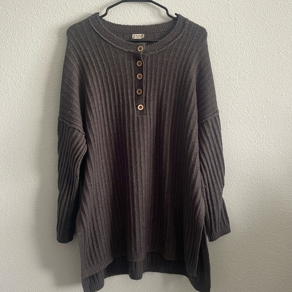 Free People Intimately Around The Clock Henley Sweater Ribbed Pullover Medium - Picture 1 of 8